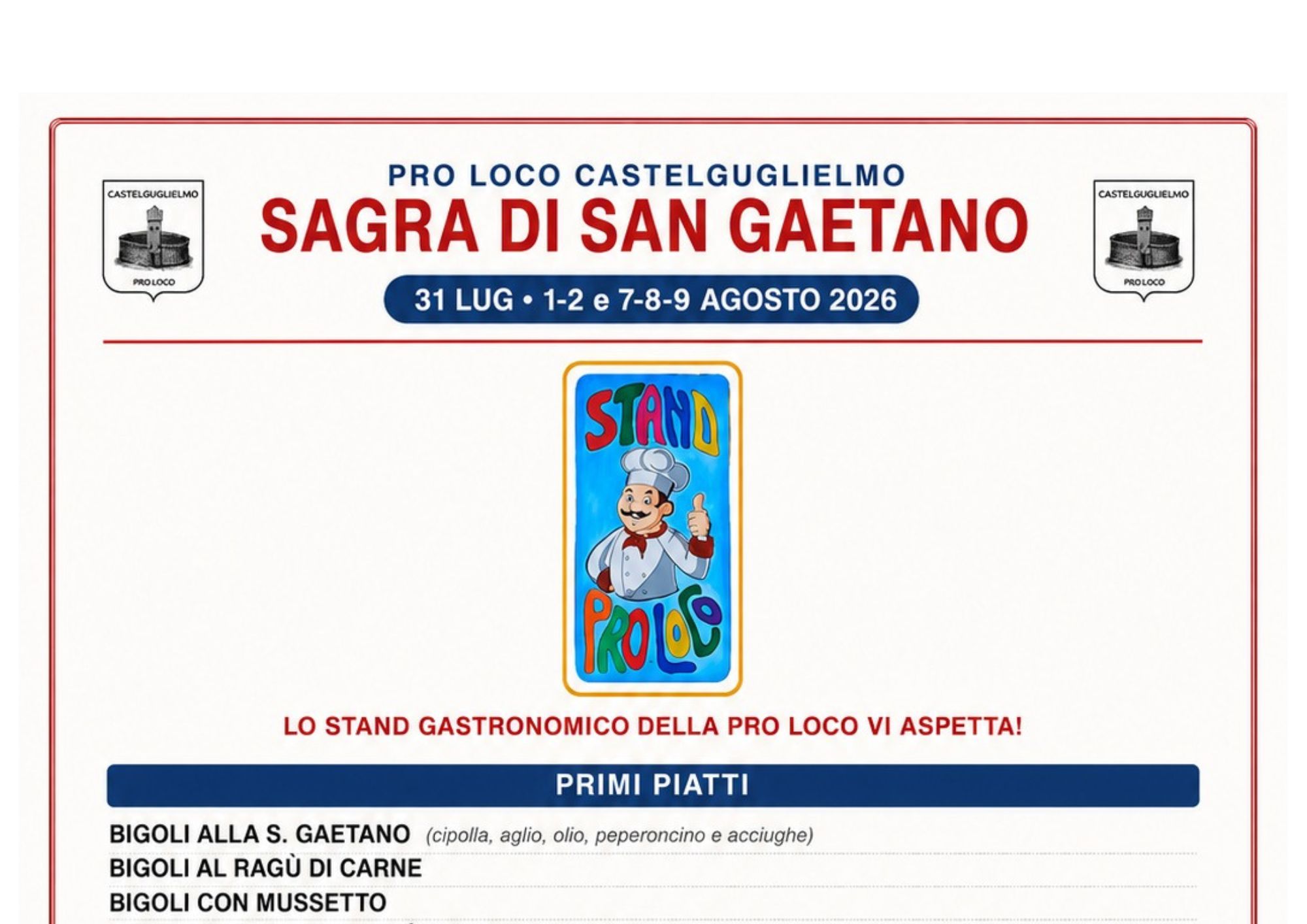 Lo Stand Gastronomico della Sagra di San Gaetano vi aspetta!
